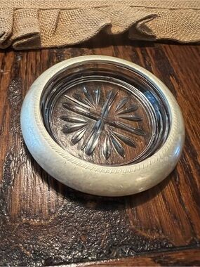 FB Rogers sterling silver pressed glass. Coaster,ashtray,ring dish,candle holder